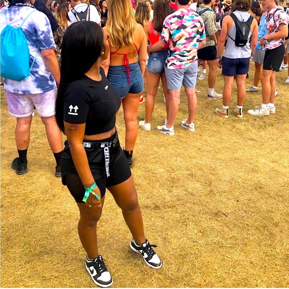 Black Off-White Short Sleeve Top